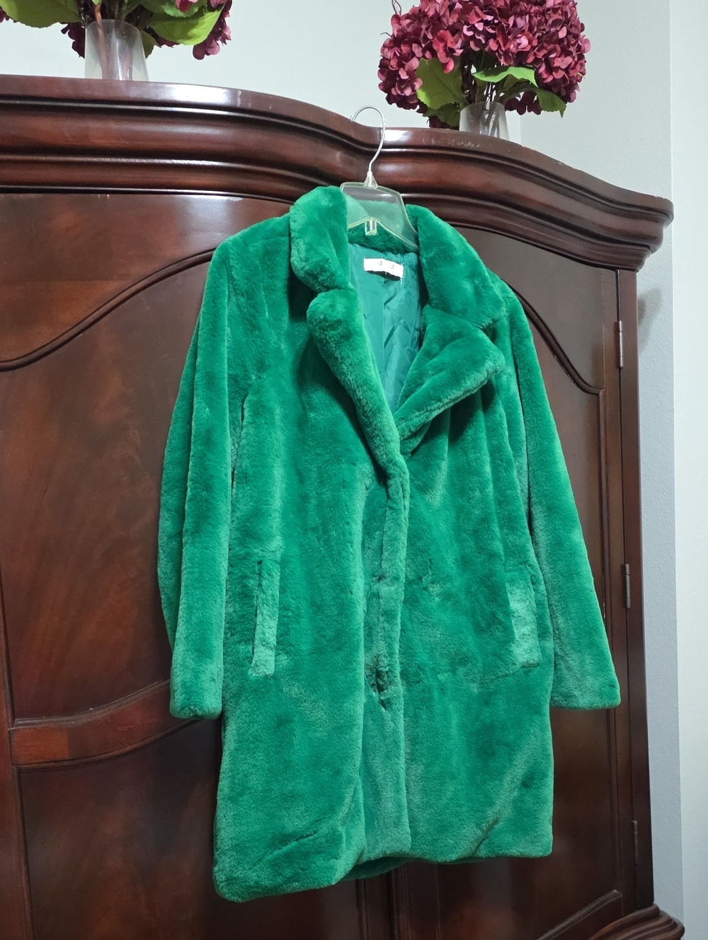Green Faux Fur Coat - Women’s Plush Jacket
